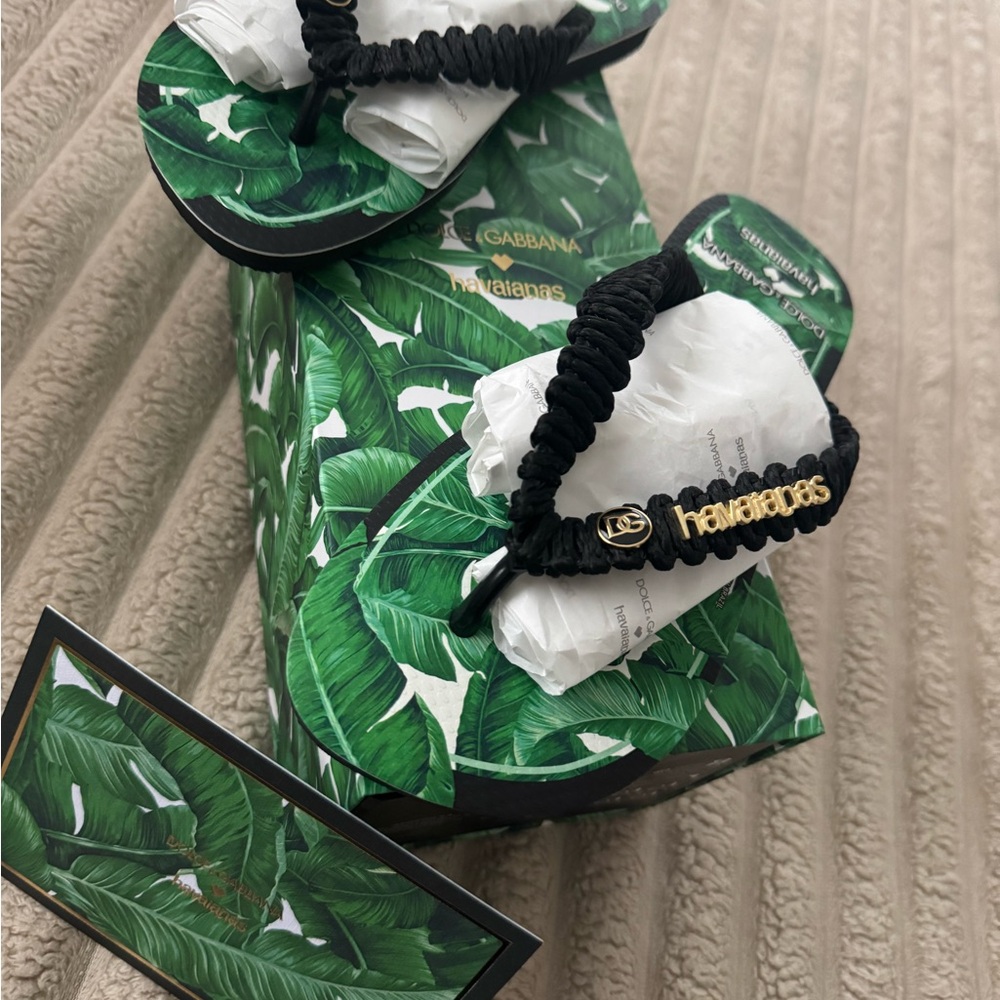 Dolce & Gabbana Green and Black Flip Flops